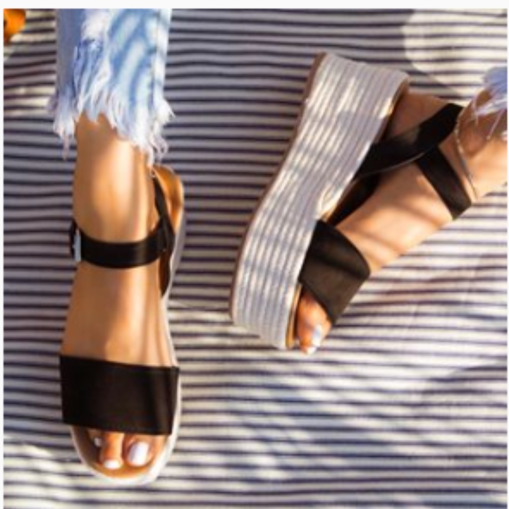 Espadrille Flatform Sandals - Black Suede - Picture 7 of 7